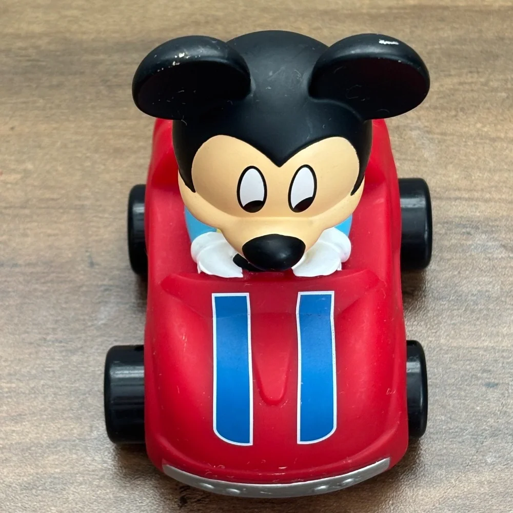 Disney Parks MICKEY MOUSE Baby Rolling Red Race Car Blue Stripes Toy Car